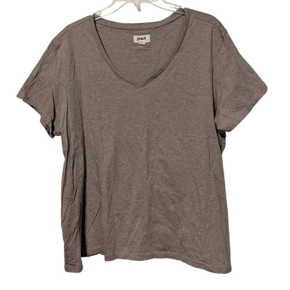 Pact Womens XXL Organic Cotton Essential V-Neck Tee Short Sleeve Brown Taupe